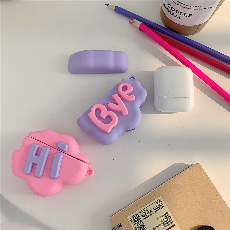 ✨ Coque AirPods 3D Cartoon « HI BYE » – Silicone Souple, Cute et Protège Écouteurs
