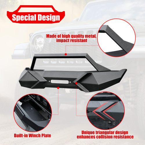 X Style Front Bumper With Winch Plate Compatible With Wrangler JK 2007-2018 JL 2018- Heavy Duty Black Textured Manganese Steel Construction, Perfect For On And Off-Road Used