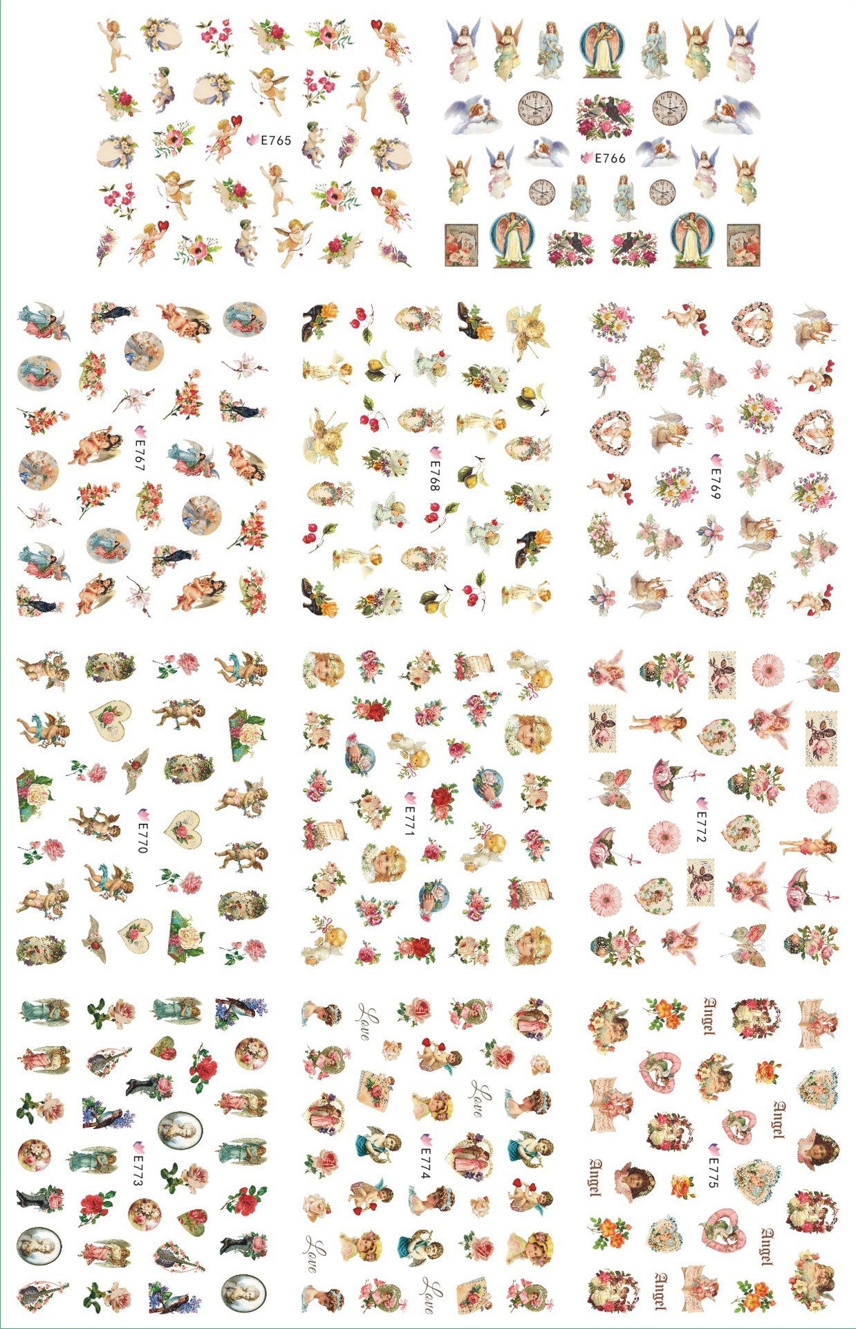 🌟 Nail Art 3D – Stickers Roses et Anges