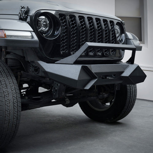 X Style Front Bumper With Winch Plate Compatible With Wrangler JK 2007-2018 JL 2018- Heavy Duty Black Textured Manganese Steel Construction, Perfect For On And Off-Road Used