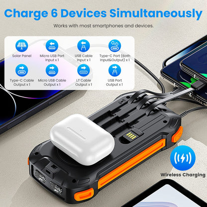 ✨ Power Bank Solaire 49800mAh – Charge Rapide PD 22.5W, Sans Fil 15W, Lampe LED Intégrée