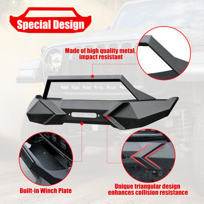 X Style Front Bumper With Winch Plate Compatible With Wrangler JK 2007-2018 JL 2018- Heavy Duty Black Textured Manganese Steel Construction, Perfect For On And Off-Road Used