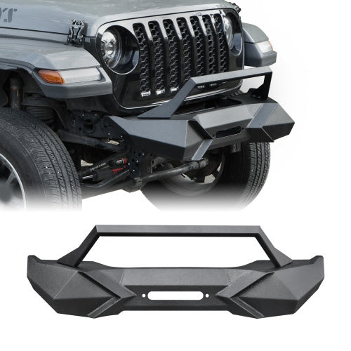 X Style Front Bumper With Winch Plate Compatible With Wrangler JK 2007-2018 JL 2018- Heavy Duty Black Textured Manganese Steel Construction, Perfect For On And Off-Road Used