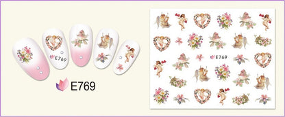 🌟 Nail Art 3D – Stickers Roses et Anges