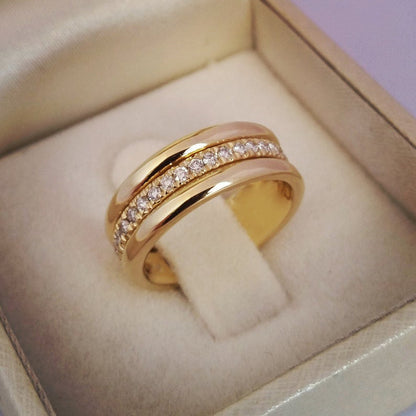 ✨ Bague Élégante Strass Doré/Argenté – Bijou Mode Plaqué Cuivre