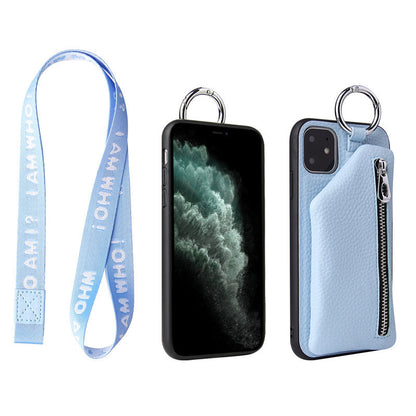 Coque iPhone en cuir PU avec porte-monnaie et lanière – Protection et style tout-en-un !