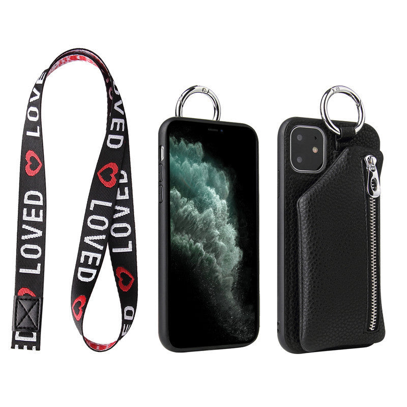 Coque iPhone en cuir PU avec porte-monnaie et lanière – Protection et style tout-en-un !