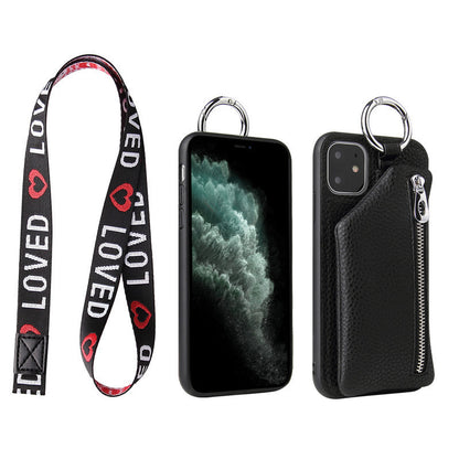 Coque iPhone en cuir PU avec porte-monnaie et lanière – Protection et style tout-en-un !