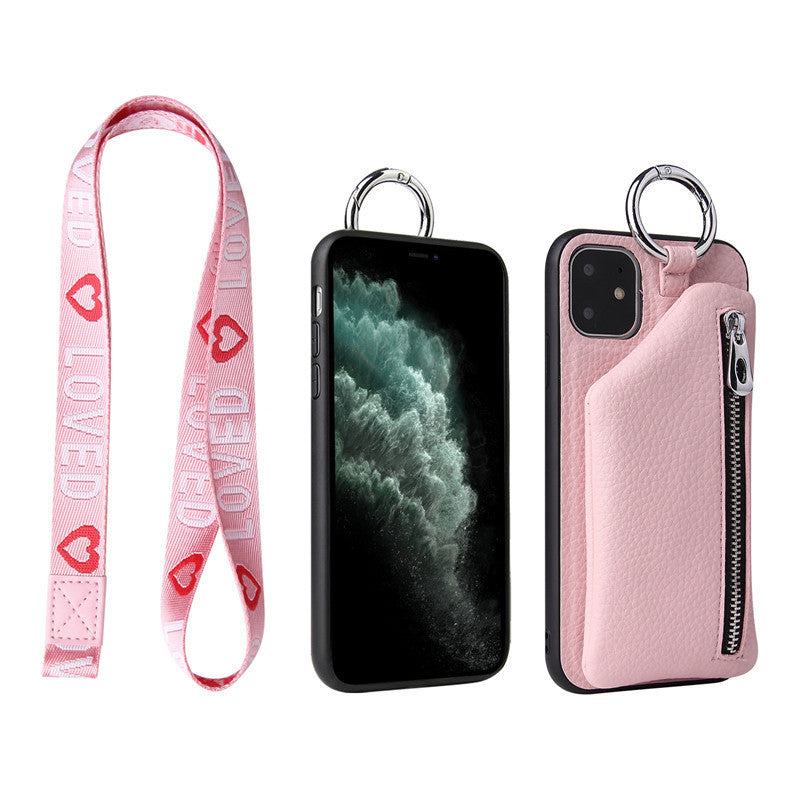 Coque iPhone en cuir PU avec porte-monnaie et lanière – Protection et style tout-en-un !