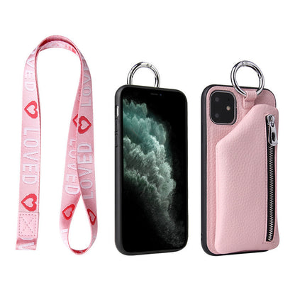 Coque iPhone en cuir PU avec porte-monnaie et lanière – Protection et style tout-en-un !