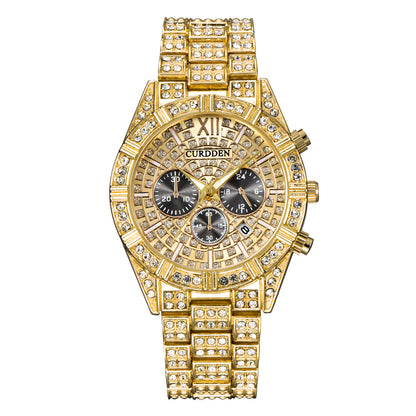 Watch Men's Fashion Alloy Quartz Watch With Diamond Calendar