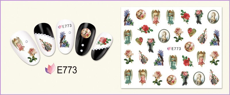 🌟 Nail Art 3D – Stickers Roses et Anges