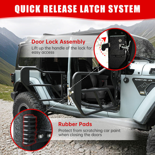 Tube Doors With Side View Mirror For 2018-2024 Wrangler JL JLU & Gladiator JT 4-Doors, Includes 4XE, 4-piece Set Off Road Summer Trail Adventure
