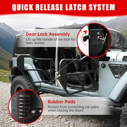 Tube Doors With Side View Mirror For 2018-2024 Wrangler JL JLU & Gladiator JT 4-Doors, Includes 4XE, 4-piece Set Off Road Summer Trail Adventure
