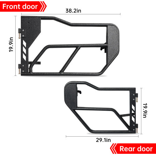 Tube Doors With Side View Mirror For 2018-2024 Wrangler JL JLU & Gladiator JT 4-Doors, Includes 4XE, 4-piece Set Off Road Summer Trail Adventure