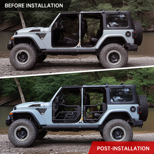 Tube Doors With Side View Mirror For 2018-2024 Wrangler JL JLU & Gladiator JT 4-Doors, Includes 4XE, 4-piece Set Off Road Summer Trail Adventure