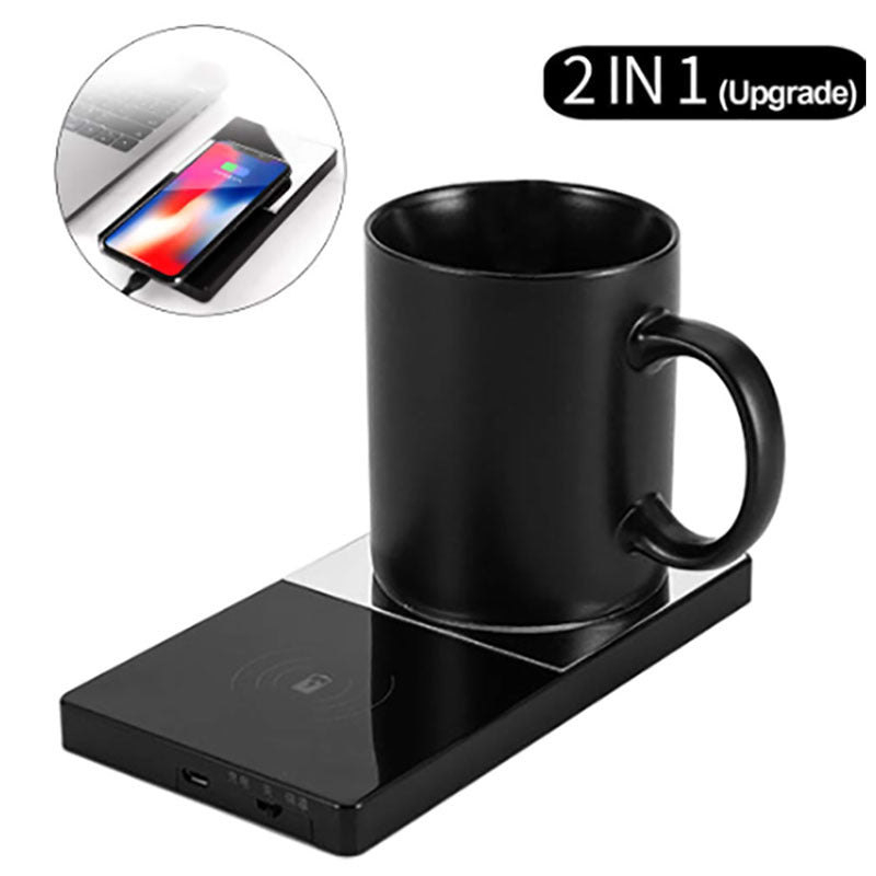 ✨ Chauffe-Tasse Électrique 2 en 1 & Chargeur Sans Fil – Café Toujours Chaud au Bureau ou à la Maison