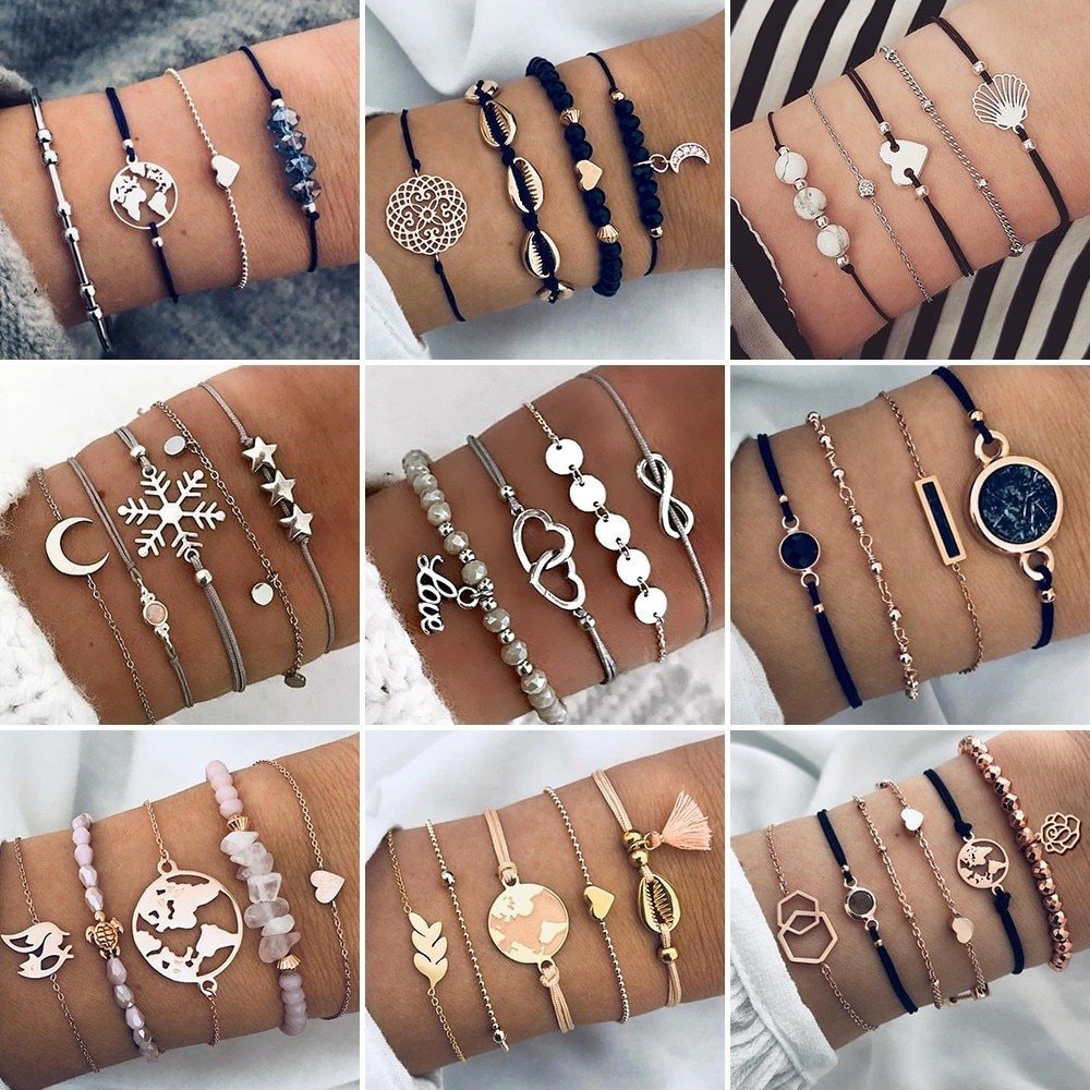 🌸 Lot Bracelets Bohèmes – Perles & Charms Vintage Femme