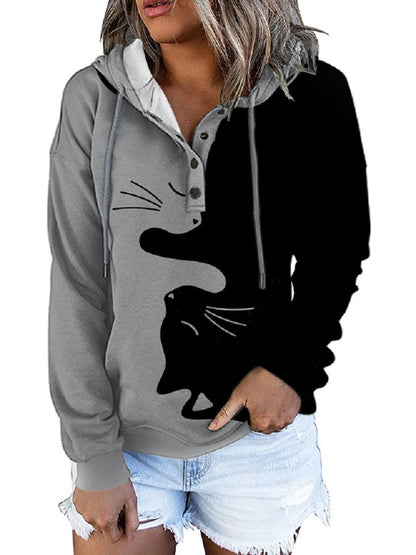 Loose Fashion Printed Long Sleeve Hooded Casual Sweatshirt