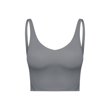 Summer Pure Color Ribbon Chest Pad Nude Feel Back-shaping Running Fitness