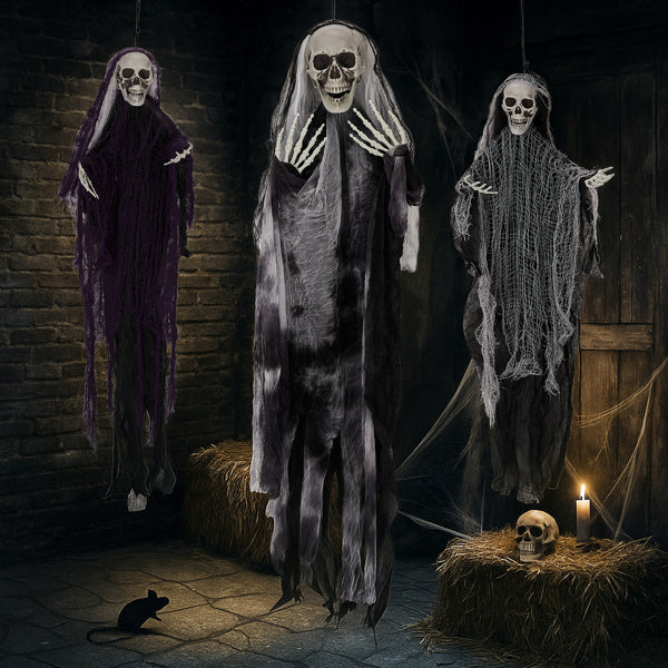 ️ Halloween Effrayant : 3 Fantômes Squelettes à Suspendre