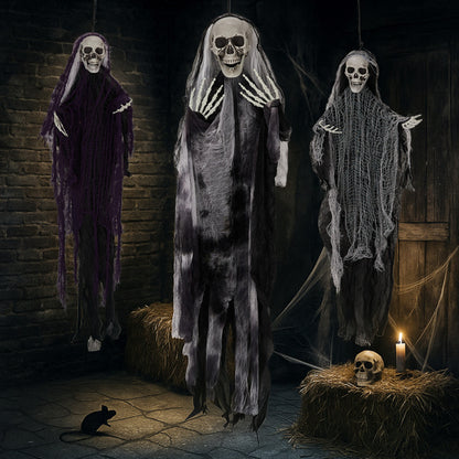 ️ Halloween Effrayant : 3 Fantômes Squelettes à Suspendre