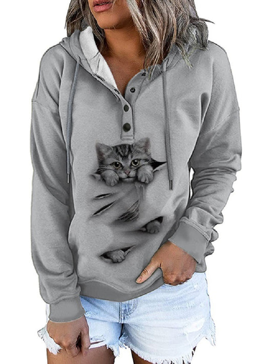 Loose Fashion Printed Long Sleeve Hooded Casual Sweatshirt