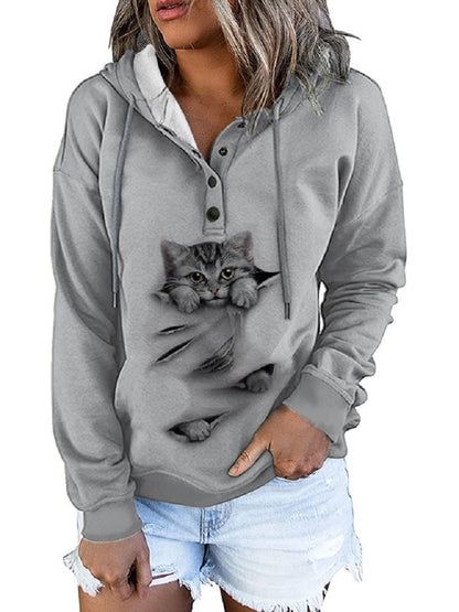Loose Fashion Printed Long Sleeve Hooded Casual Sweatshirt