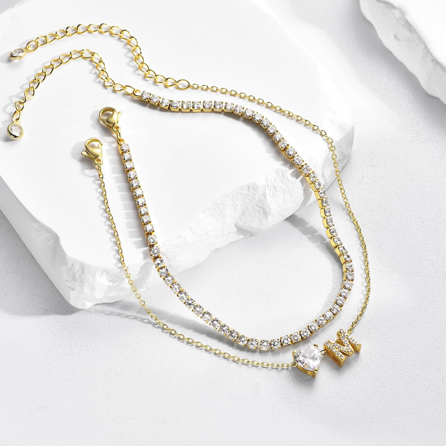 💎 Bracelet de Cheville 26 Lettres – Cœur & Zircon