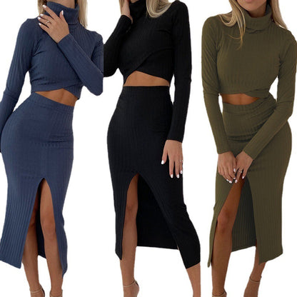 Hip Hugging Split Skirt Casual Set