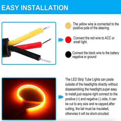 2 X 60CM Slim Amber Sequential Flexible LED DRL Turn Signal Strip For Headlight