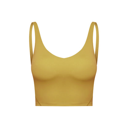 Summer Pure Color Ribbon Chest Pad Nude Feel Back-shaping Running Fitness