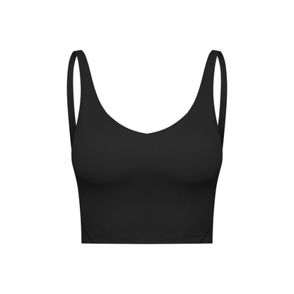 Summer Pure Color Ribbon Chest Pad Nude Feel Back-shaping Running Fitness