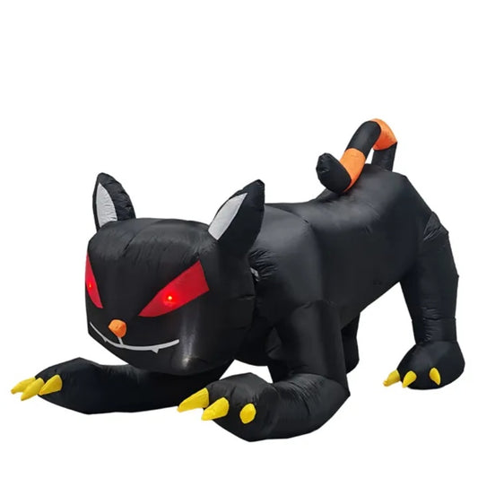 Chat Noir Gonflable Halloween 6,5 pieds – Tête Animée & LED Intégrées
