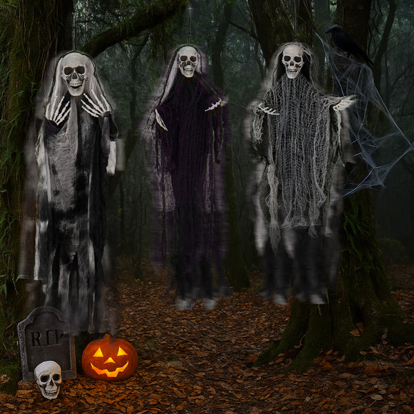 ️ Halloween Effrayant : 3 Fantômes Squelettes à Suspendre