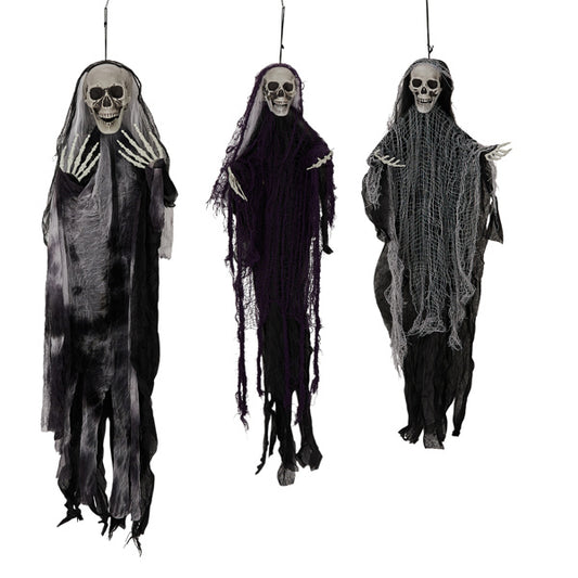 ️ Halloween Effrayant : 3 Fantômes Squelettes à Suspendre