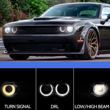 Halogen Headlights Assembly Fit For 2015 2016 2017 2018 2019 2020 Dodge Challenger, Black Housing Headlamps With Bulb, Pair Passenger&Driver Sides