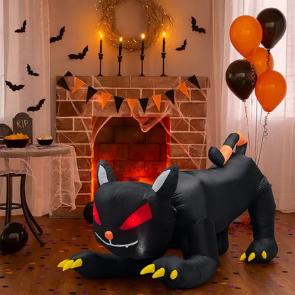 Chat Noir Gonflable Halloween 6,5 pieds – Tête Animée & LED Intégrées