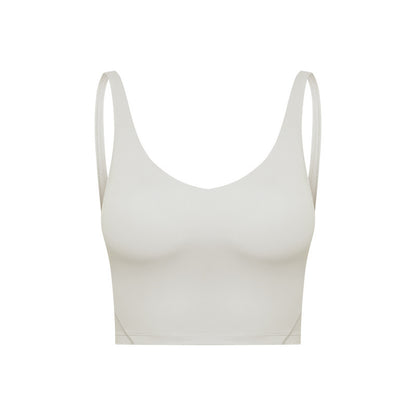 Summer Pure Color Ribbon Chest Pad Nude Feel Back-shaping Running Fitness