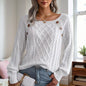 Pull Femme Automne-Hiver – Col Carré & Boutons Déco