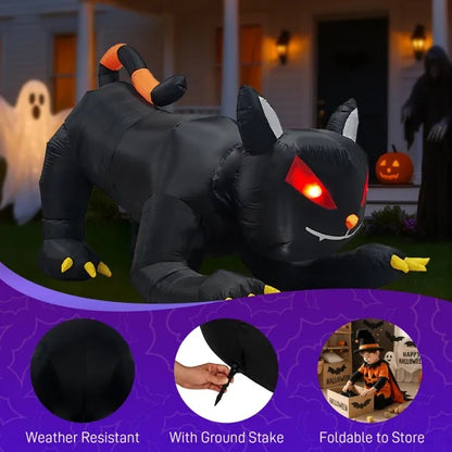 Chat Noir Gonflable Halloween 6,5 pieds – Tête Animée & LED Intégrées