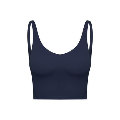 Summer Pure Color Ribbon Chest Pad Nude Feel Back-shaping Running Fitness
