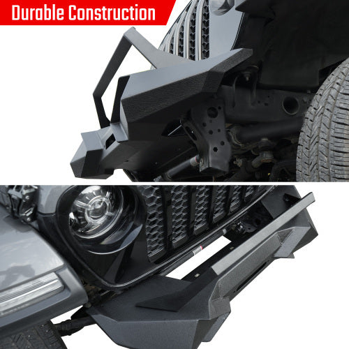 X Style Front Bumper With Winch Plate Compatible With Wrangler JK 2007-2018 JL 2018- Heavy Duty Black Textured Manganese Steel Construction, Perfect For On And Off-Road Used