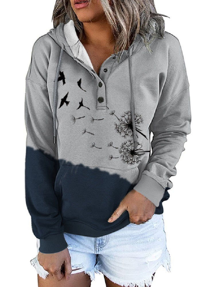 Loose Fashion Printed Long Sleeve Hooded Casual Sweatshirt