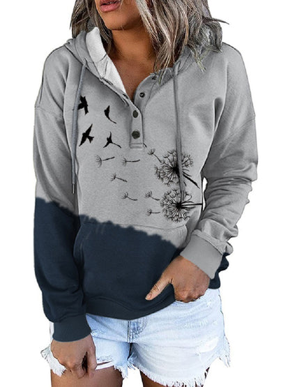 Loose Fashion Printed Long Sleeve Hooded Casual Sweatshirt
