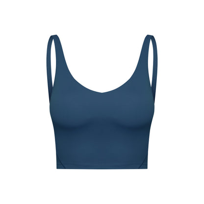Summer Pure Color Ribbon Chest Pad Nude Feel Back-shaping Running Fitness