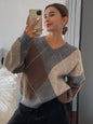 Pull Femme Style Coréen – Losanges Multicolores & Col V