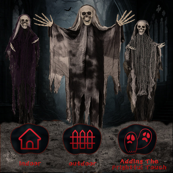 ️ Halloween Effrayant : 3 Fantômes Squelettes à Suspendre