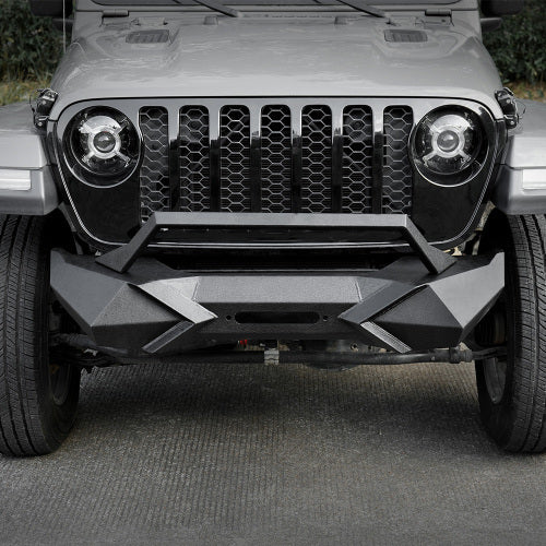 X Style Front Bumper With Winch Plate Compatible With Wrangler JK 2007-2018 JL 2018- Heavy Duty Black Textured Manganese Steel Construction, Perfect For On And Off-Road Used