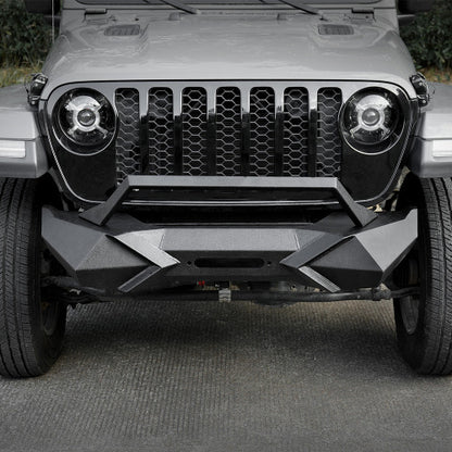 X Style Front Bumper With Winch Plate Compatible With Wrangler JK 2007-2018 JL 2018- Heavy Duty Black Textured Manganese Steel Construction, Perfect For On And Off-Road Used